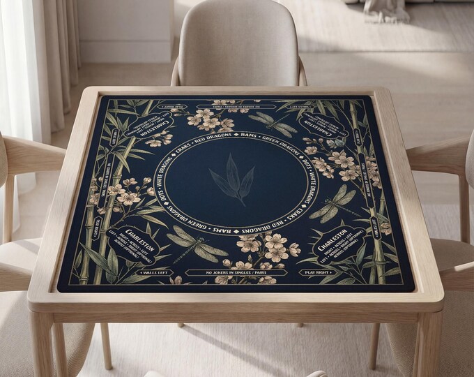 Personalized Chinoiserie Mahjong Mat with Rules (Instructions) - Waterproof, Non-Slip