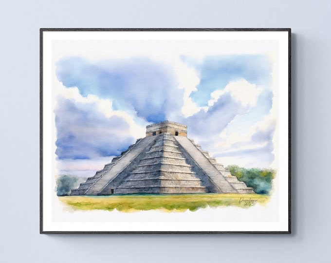 Chichen Itza Pyramid Art Print Mexico Art Premium Quality Travel Poster Artful Wall Decor Unframed Wall Art