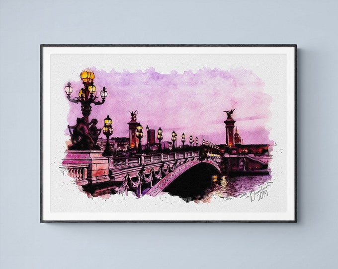 Pont Alexandre III Watercolor Print Paris France Art Travel Wall Art Travel Poster Artful Wall Decor Unframed Wall Art