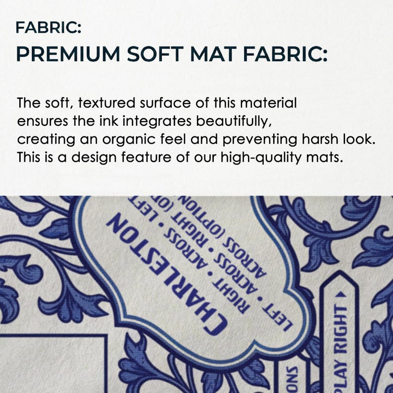 The image is a close-up of a fabric with a floral pattern, and it is described as a "Premium Soft Mat Fabric".