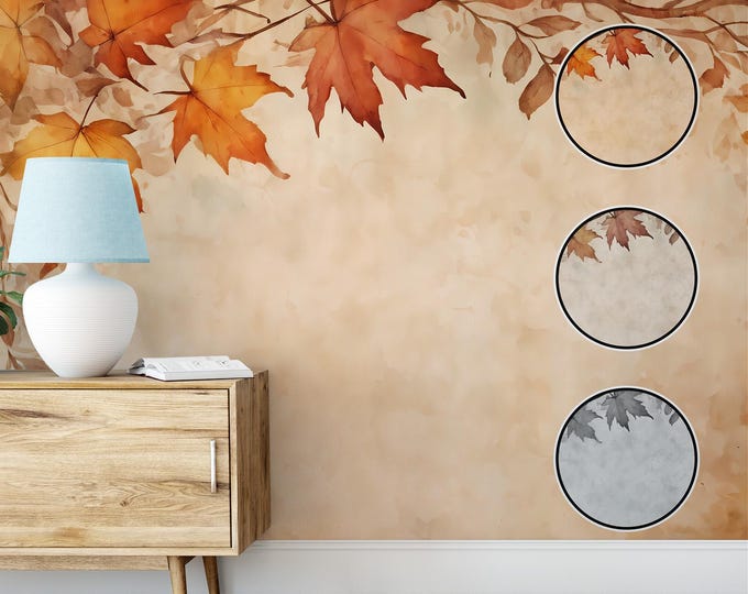 Autumnal Elegance Peel and Stick Wallpaper, Watercolor Fall Leaves Wall Decal, Warm Tones Home Decor, Nature Inspired Seasonal Wall Mural