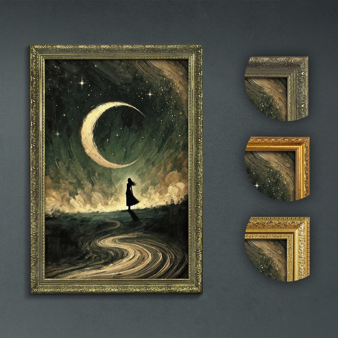 Mystical Moon and Woman Art Print, Dark Academia Celestial Wall Art ...