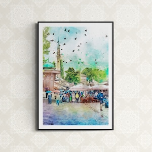 Sarajevo Bascarsija Watercolor Print Bosnia & Herzegovina Art Premium Quality Travel Poster Artful Wall Decor Unframed Wall Art