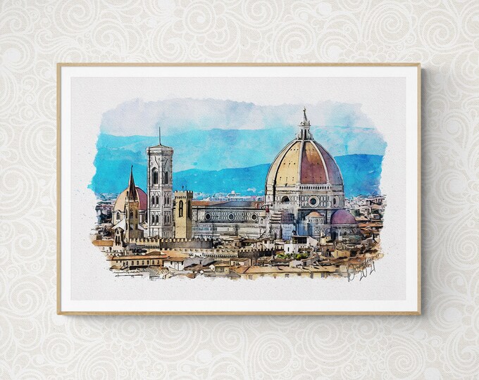 Florence Watercolor Print Italy Art Premium Quality Travel Poster Artful Wall Decor Unframed Wall Art