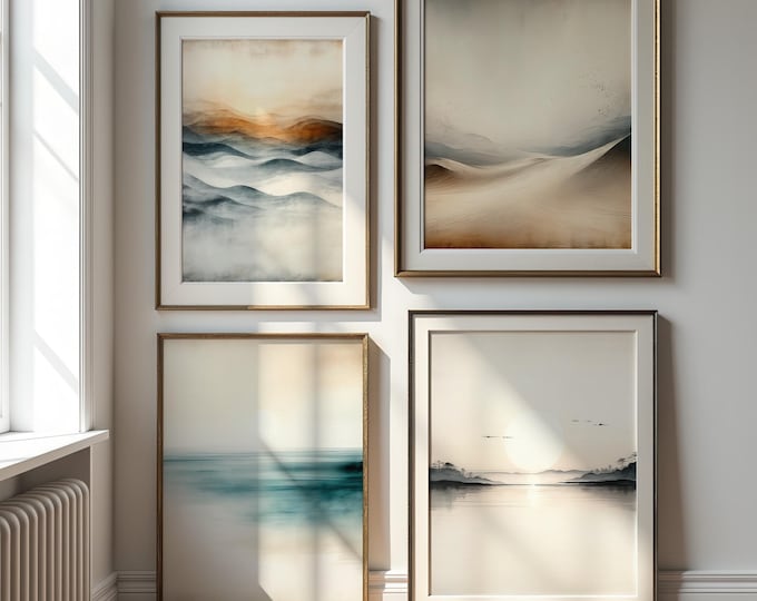 Digital Landscape Prints: Neutral Japandi Style - Set of 4 Downloads