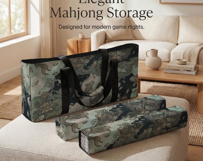 Pisces Mahjong Storage Bag & Sleeves - Koi Fish Teal Gold Design