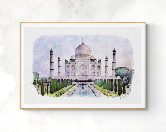 Taj Mahal Watercolor Print India Art Premium Quality Travel Poster Artful Wall Decor Unframed Wall Art