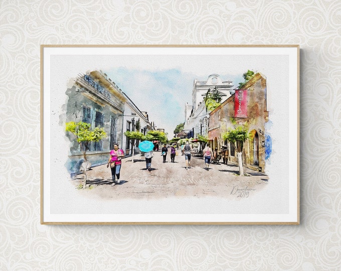 San Pedro Tlaquepaque Watercolor Print Guadalajara Mexico Art Premium Quality Travel Poster Artful Wall Decor Unframed Wall Art