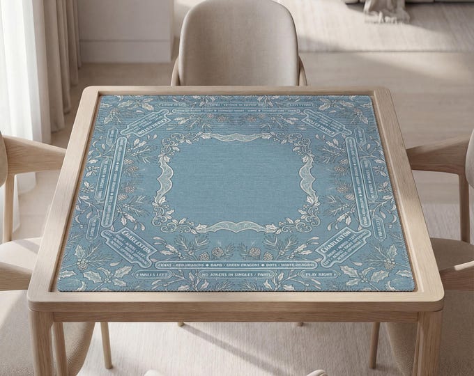Personalized Blue Winter Mahjong Mat with Instructions (Rules), Botanical Design
