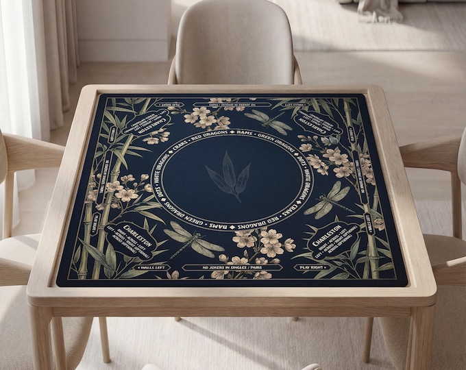 Personalized Chinoiserie Mahjong Mat with Rules (Instructions) - Waterproof, Non-Slip