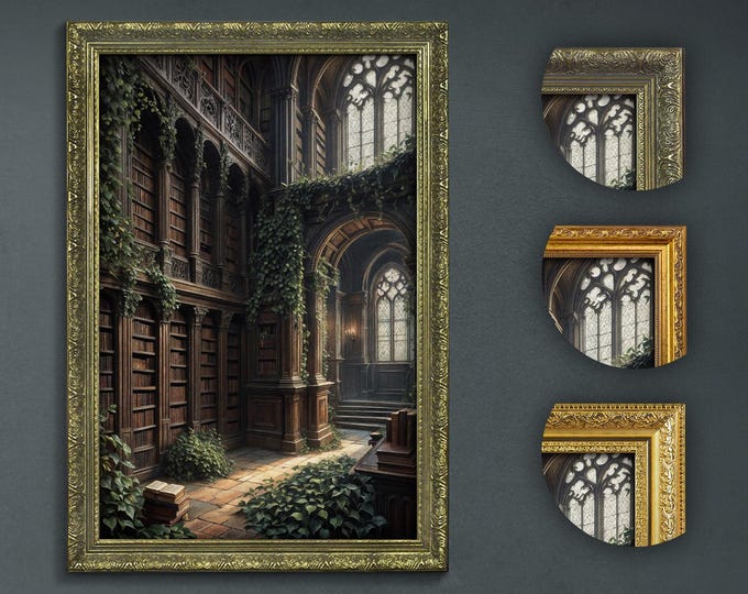 Moody Dark Wall Art, Old Library Library, Dark Academia Decor, Artful Prints, Moody Decorative Art, Moody Artful Print, Dark Witchy Decor