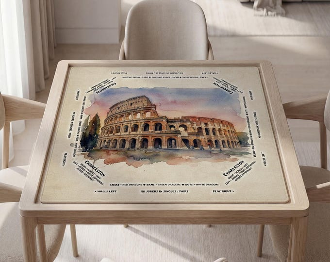Personalized Mahjong Mat: Watercolor Rome Design with Carry Bag