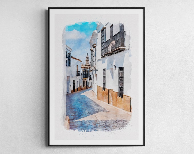 Carmona Watercolor Print Spain  Art Premium Quality Travel Poster Artful Wall Decor Unframed Wall Art
