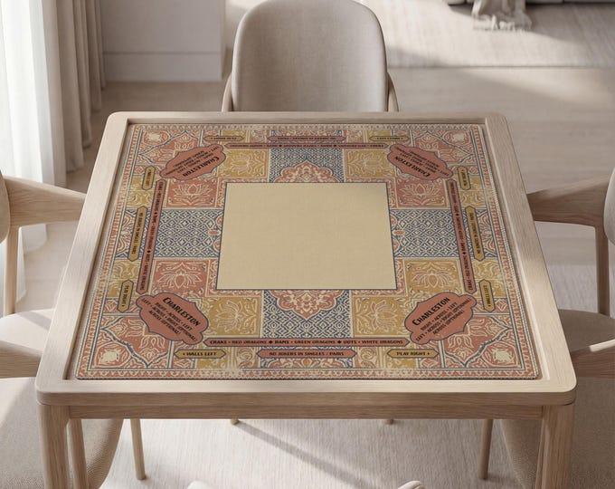 Personalized Chinoiserie Lotus Mahjong Mat with Instructions (Rules), Bag Included