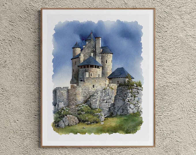 Bobolice Castle Watercolor Print Poland Art Premium Quality Travel Poster Artful Wall Decor Unframed Wall Art