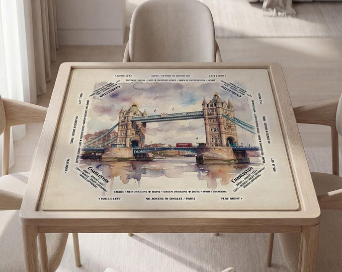 Mahjong Mat: Elegant London Watercolor with Instructions (Rules) - Personalized