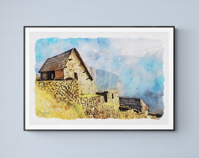 Machu Picchu Entrance Watercolor Print Peru Art Premium Quality Travel Poster Artful Wall Decor Unframed Wall Art