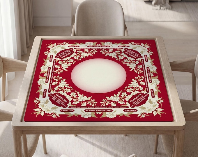 Customizable Red Mahjong Mat: Floral Vintage Style (Personalized, 31.5"), Bag Included