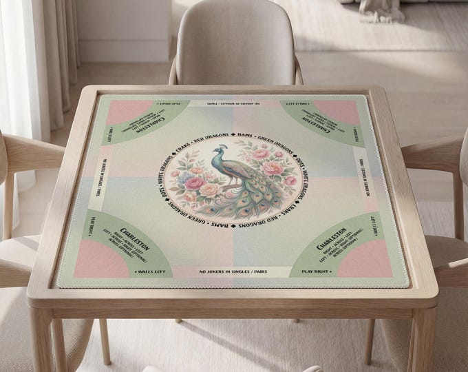 Personalized Peacock Mahjong Mat with Instructions (Rules) and Carry Bag