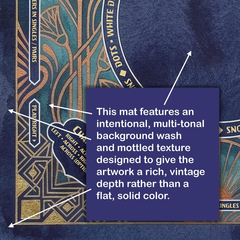 Personalized Dark Blue Art Deco Mahjong Mat with Rules (Instructions), Bag Included image 5