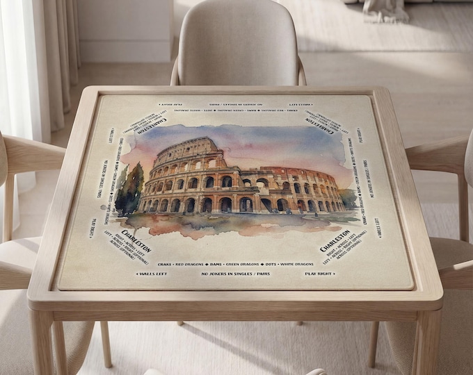 Personalized Mahjong Mat: Watercolor Rome Design with Carry Bag
