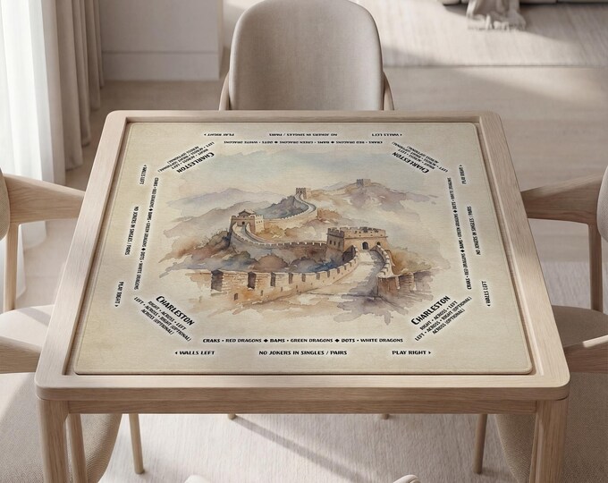 Personalized Great Wall of China Watercolor Mahjong Mat with Instructions (Rules)