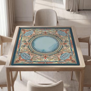 Custom Mahjong Mat, Watercolor Scroll, Soft Polyester, Quiet Play Surface