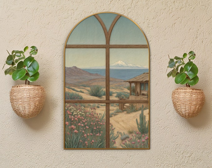 Arched Desert Landscape Canvas Art, Rustic Cabin Wall Decor, Tranquil Mountain Scenery Print, Southwestern Home Decor, Nature View Artwork