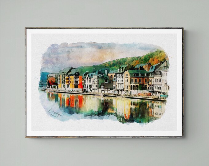 Dinant Watercolor Print Belgium Art Premium Quality Travel Poster Artful Wall Decor Unframed Wall Art