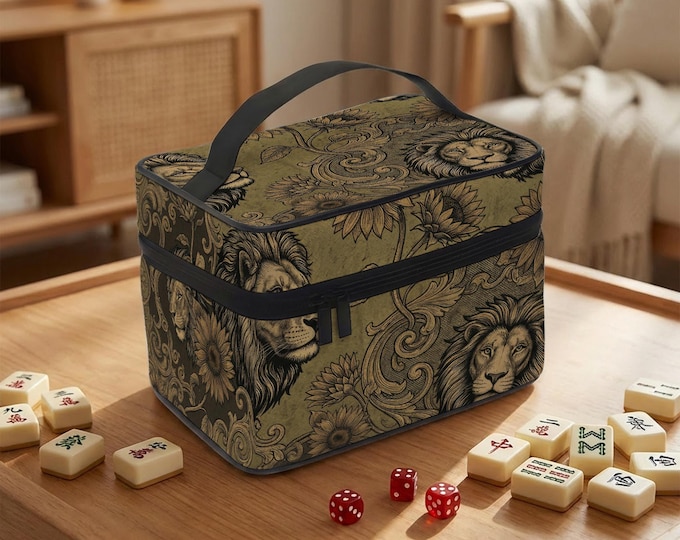 Leo Mahjong Tile Bag, Lion and Sunflower Print (Travel Size)