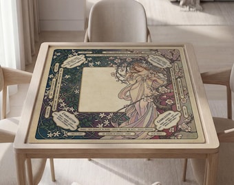 Personalized Art Nouveau Mahjong Mat Flower Lady Fabric with Rules (Instructions)