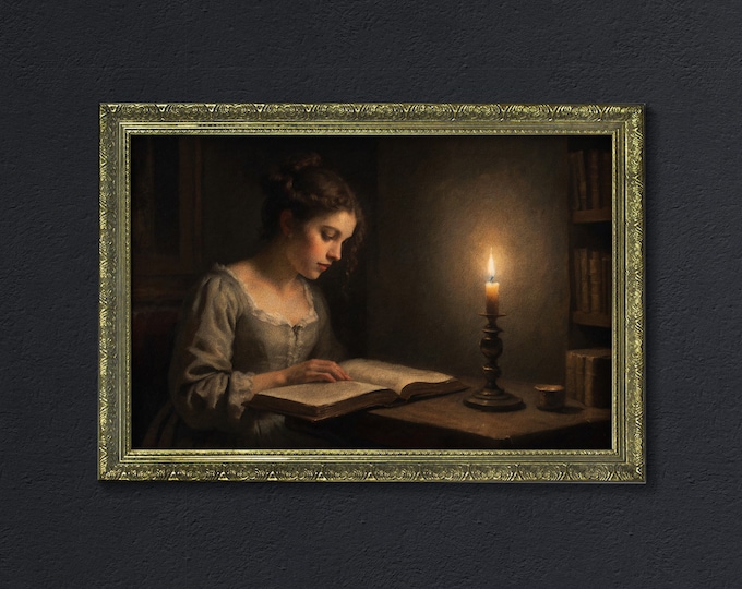 Moody Dark Print, Woman Reading, Dark Academia Decor, Rustic Dark Cottagecore Decor, Moody Cottagecore Wall Art, Dark Moody Retro Art