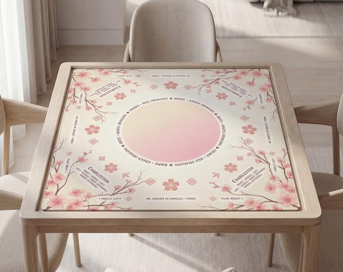 Personalized Mahjong Mat with Instructions (Rules): Elegant Sakura Design
