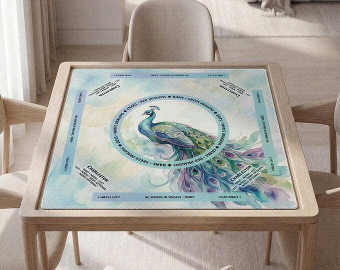 Peacock Mahjong Mat with Instructions (Rules), Personalized Game Surface