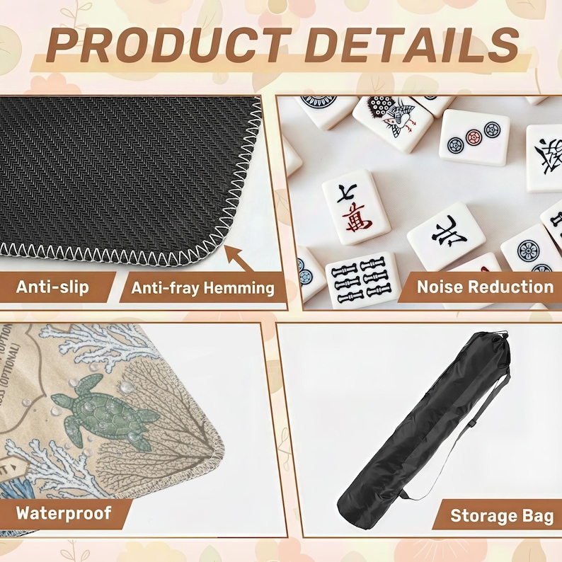 The image is a collage of four different items, including a black anti-slip mat, a set of Chinese tiles, a waterproof storage bag, and a set of Chinese tiles.