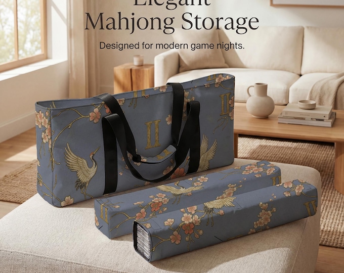 Gemini Zodiac Mahjong Bag Set, Crane Blossom (Tile & Rack Storage)