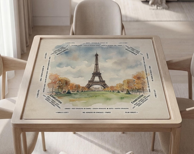 Personalized Mahjong Mat with Instructions (Rules), Elegant Paris Watercolor Art