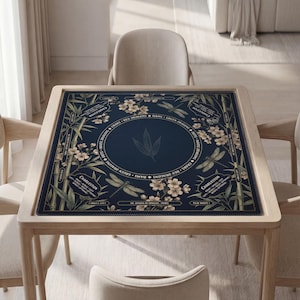 Personalized Chinoiserie Mahjong Mat with Rules (Instructions) - Waterproof, Non-Slip