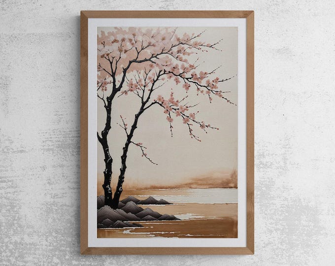 Sakura Art Print: Minimalist Wabi Sabi Japandi Wall Decor