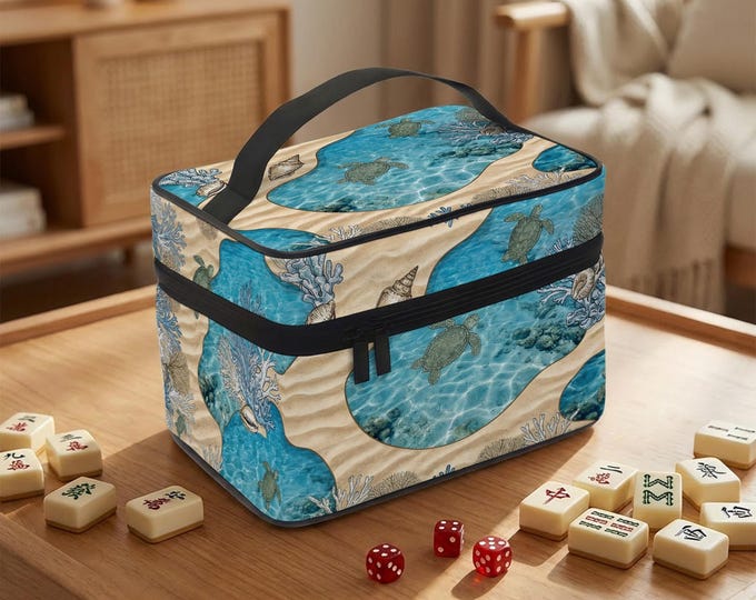 Sea Turtle Mahjong Bag: Coral Shell Design, Travel Tile Case