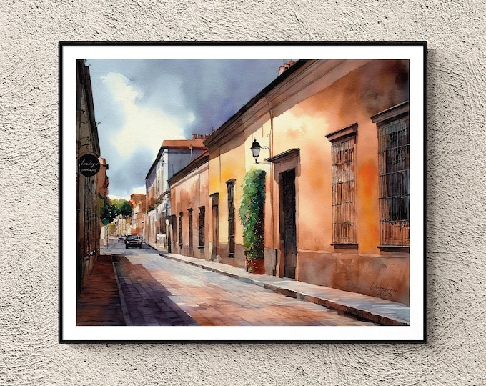 Downtown Queretaro Watercolor Print Mexico Art Premium Quality Travel Poster Artful Wall Decor Unframed Wall Art