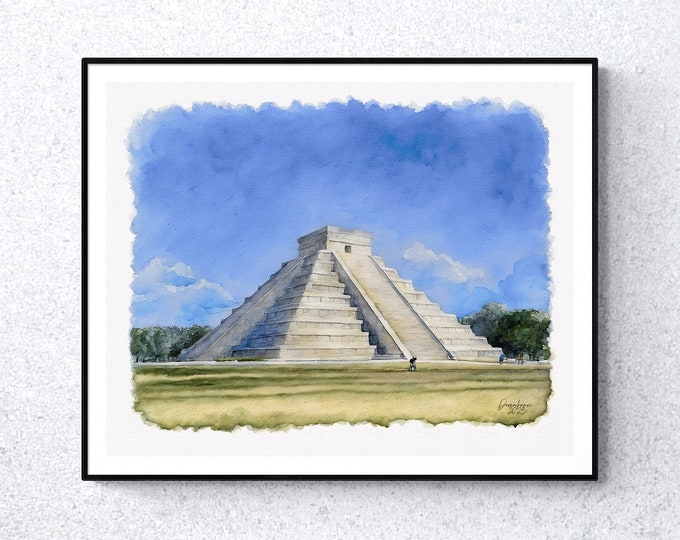 Chichen Itza Pyramid Art Print Mexico Art Premium Quality Travel Poster Artful Wall Decor Unframed Wall Art