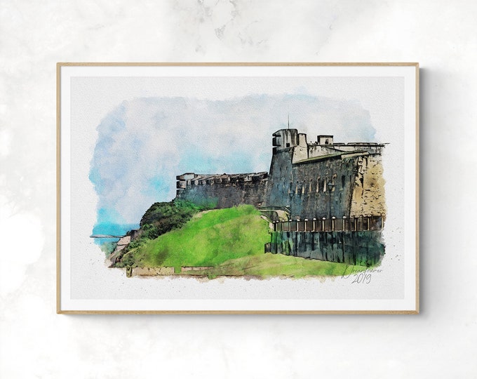 San Cristobal Fortress Watercolor Print Puerto Rico Art Premium Quality Travel Poster Artful Wall Decor Unframed Wall Art