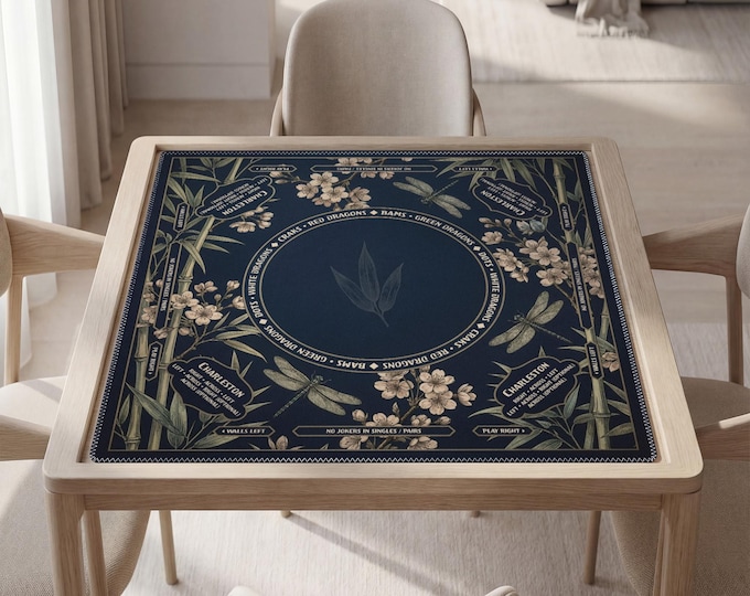 Personalized Chinoiserie Mahjong Mat with Rules (Instructions) - Waterproof, Non-Slip