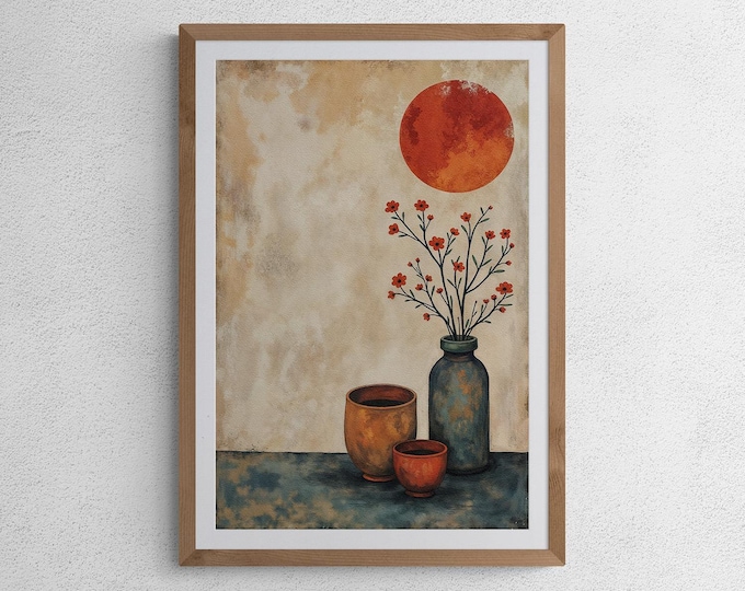 Wabi Sabi Art Print: Japanese Floral Still Life, Japandi Decor