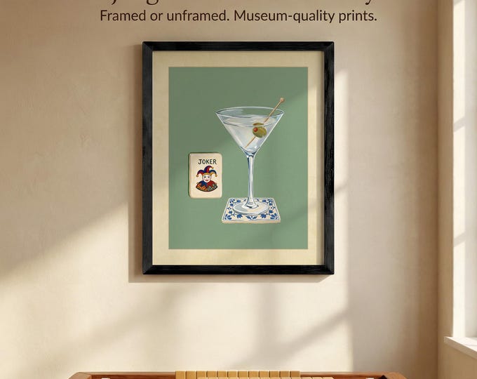 Martini Joker Mahjong Art Print: Framed or Unframed Wall Decor