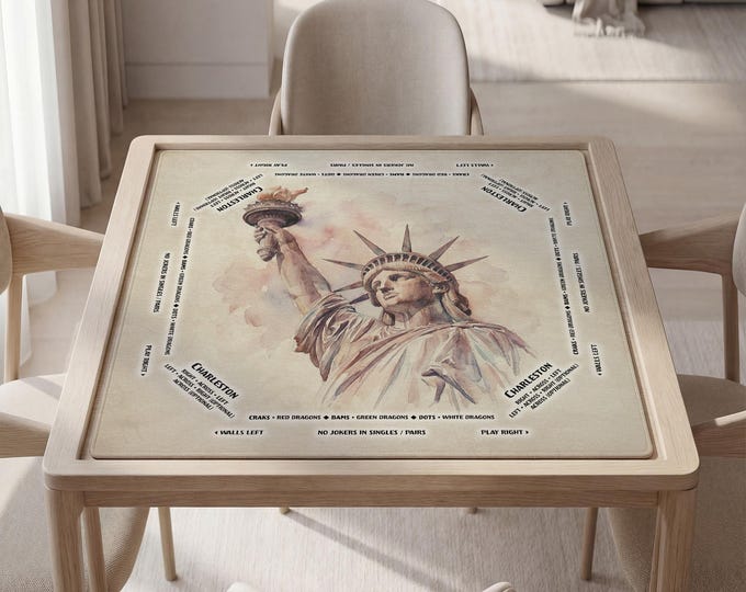 Mahjong Table Mat: Statue of Liberty Watercolor - Non-Slip, Personalized