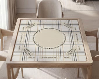 Personalized Mahjong Mat, Beige Plaid, Quiet Surface - Non-Slip Rubber, Carry Pouch