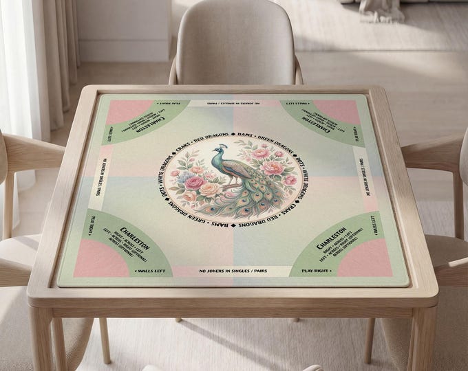 Custom Peacock Mahjong Mat with Instructions and Carry Bag
