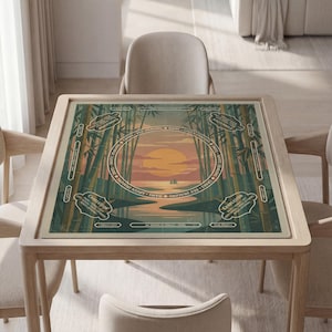 Personalized Mahjong Mat with Instructions (Rules): Scenic Bamboo Forest Sunset